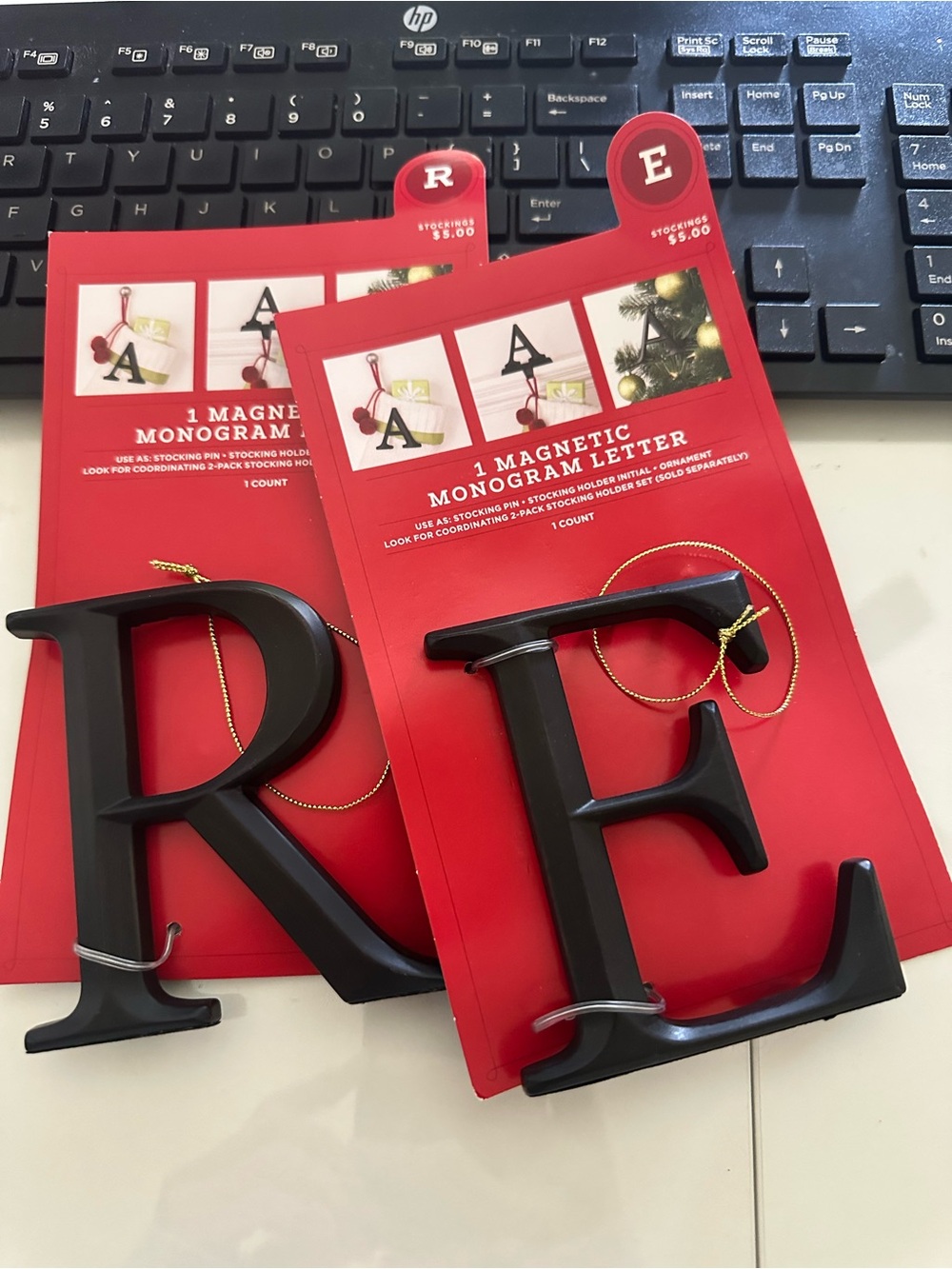 Target Black Magnetic Monogram Letters R and E - Holiday Stocking Tags